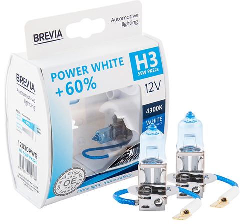 H3 галогенная лампа Brevia Power White 12V 55W 4300K +60% для авто Box 2шт &mdash; основное фото товара