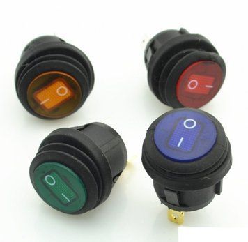 Клавиша №118 герметичная красная круглая On/Off 3 контакта 12V LED подсветка