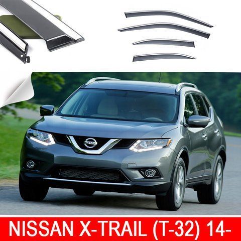 Дефлектори Вікон Вітровики Nissan X-Trail (T-32) 14- "FLY" (Нержавіюча смуга 3D, скотч) &mdash; основне фото товару