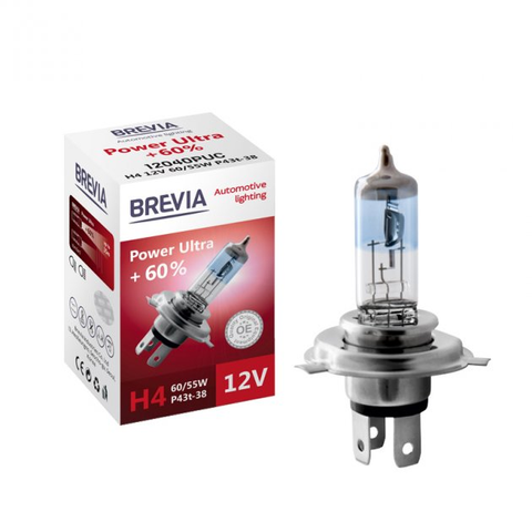 H4 галогенная лампа Brevia Power Ultra 12V 60/55W +60% для авто 1шт &mdash; основное фото товара