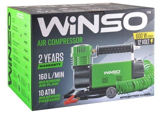 Автомобільний компресор двопоршневий Winso 129000 10 Атм 160 л/хв 600 Вт клеми АКБ &mdash; основне фото товару