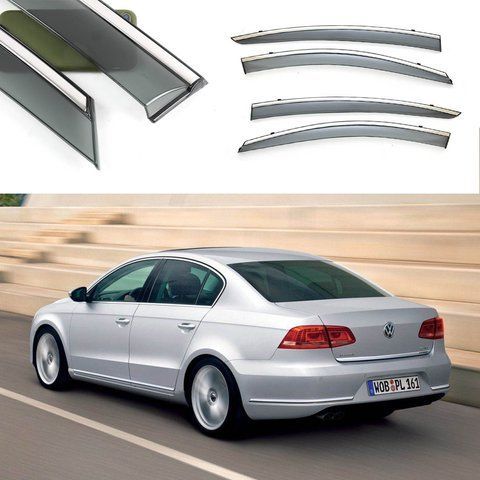 Дефлекторы окон Ветровики VW Passat B6/B7 SED 11- "FLY" (Нержавеющая полоса 3D, Европа, на скотче) &mdash; основное фото товара