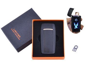 Запальничка USB спіраль сенсорна 1 кнопка Герб Black/Gold/Silver HL-55 &mdash; основне фото товару
