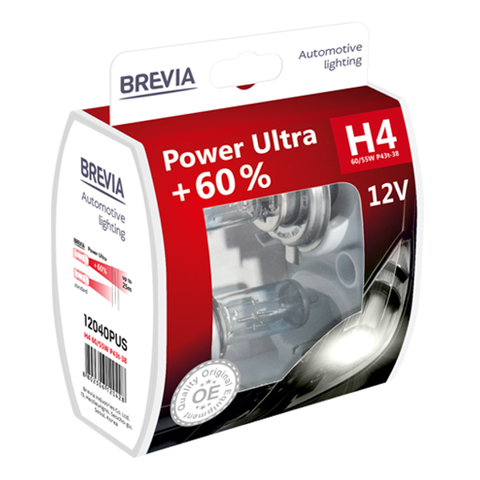 H4 галогенная лампа Brevia Power Ultra 12V 60/55W +60% для авто Box 2шт (12040PUS) &mdash; основное фото товара